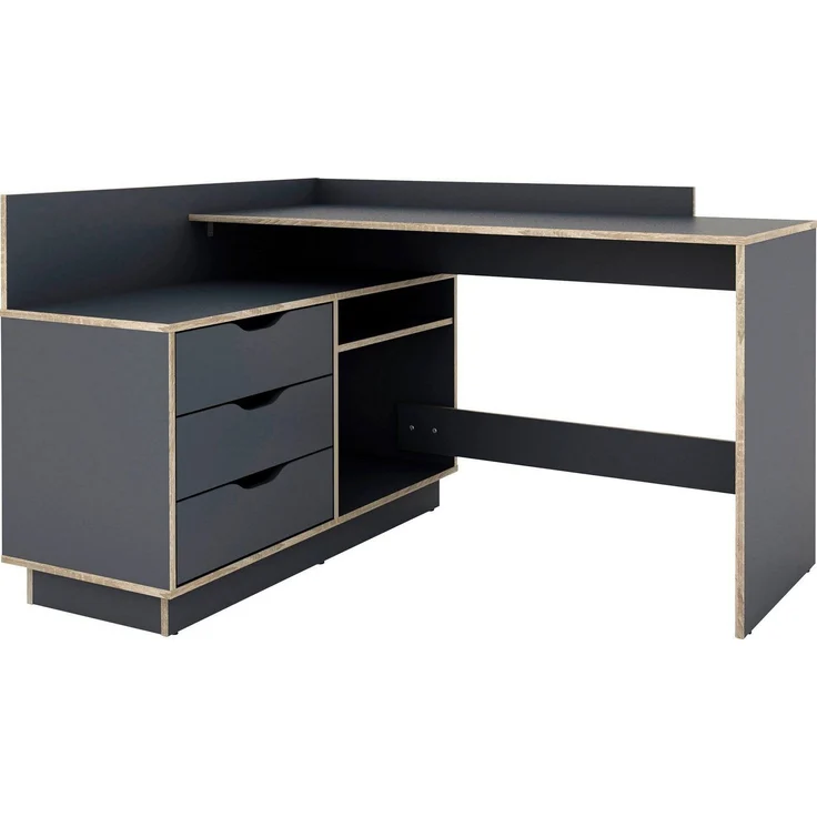 Winkelschreibtisch / Rechts oder Links montierbar / 3 Schubkästen / Anthrazit- Kanten in Sonoma Eiche /Bürotisch / Eckschreibtisch / Schreibtisch / B 129, H 83,5, T 105 cm – Bild 2
