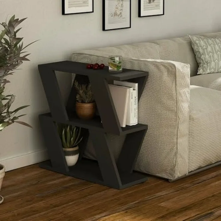 Dmora - Wohnzimmertisch Thalia, Niedriger Wohnzimmertisch, Kaffeeregal, Couchtisch für Sofa, 60x22h57 cm, Anthrazit