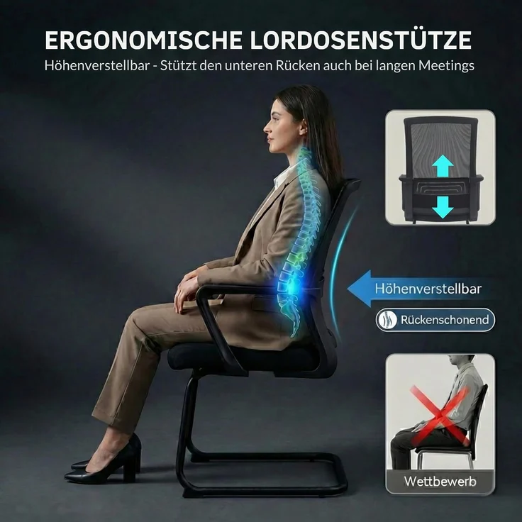 VALKENSTOL K1 - Besucherstuhl Freischwinger Schwarz mit Armlehne - Konferenzstuhl - Bürostuhl ohne Rollen - 2er Pack – Bild 9
