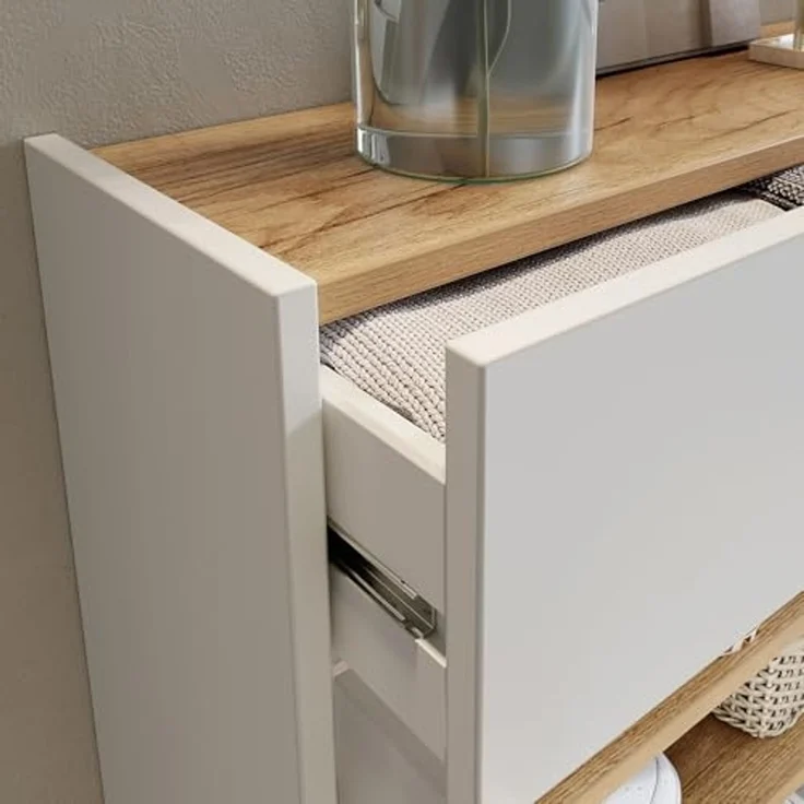 Lomadox Schuhschrank ABERDEEN-01 56 cm breit, in weiß mit Eiche, wandhängend, 1 Schublade, 2 Türen – Bild 2