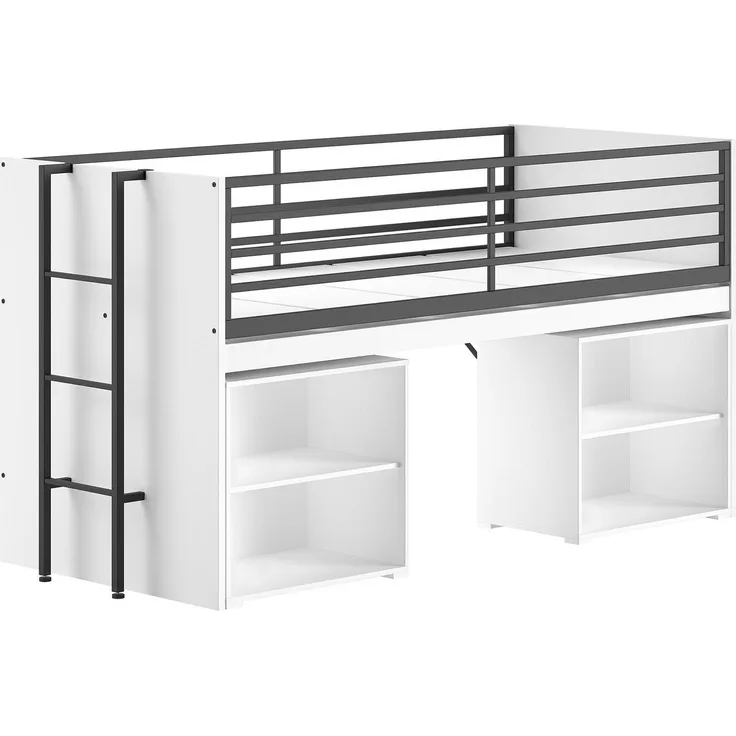 Halbhohes Bett mit Schreibtisch u. Regalen Sam 98 x 219 x 116.6 cm