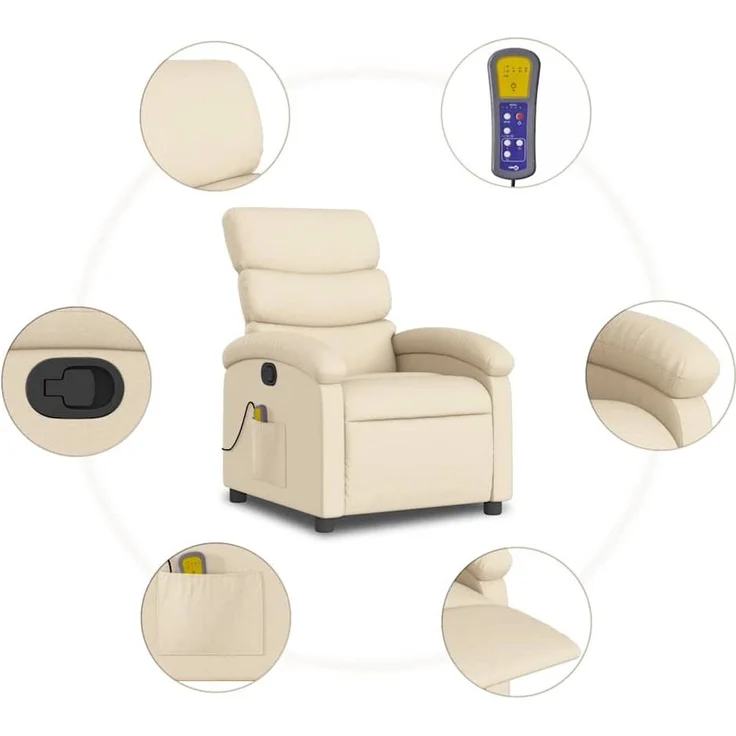vidaXL Massage-Relaxsessel, cremefarbener Stoff 3205813 – Bild 7