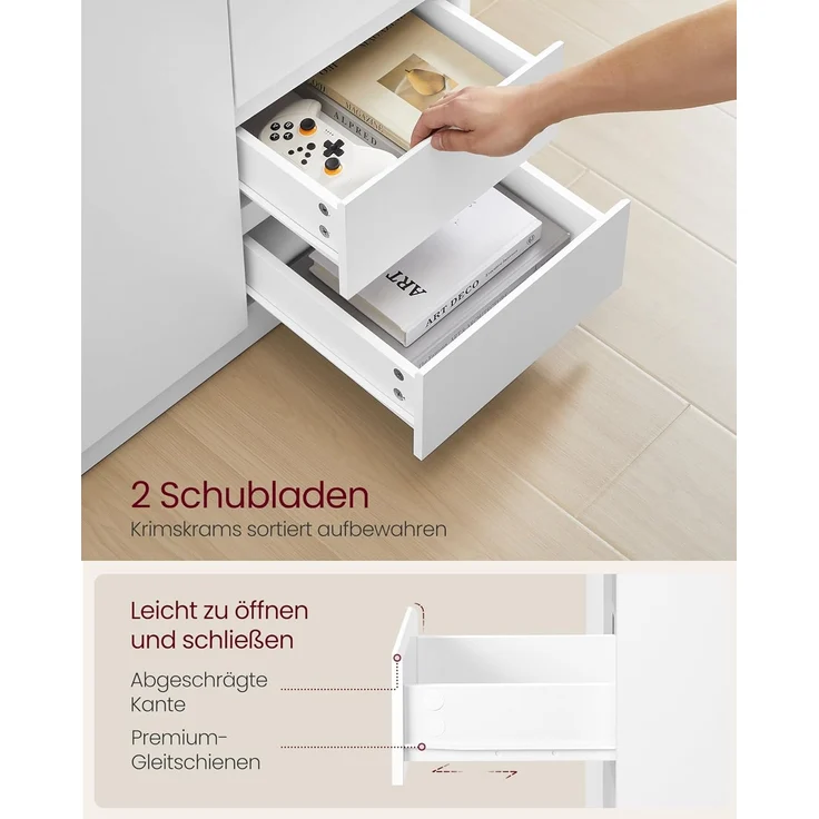 VASAGLE Kailyn Collection – Sideboard, Aufbewahrungsschrank mit Türen, 2 Schubladen und verstellbarem Einlegeboden, 40 x 70 x 74,5 cm, für Wohnzimmer, Küche, Arbeitszimmer, Wolkenweiß BBK243W01V1 – Bild 5
