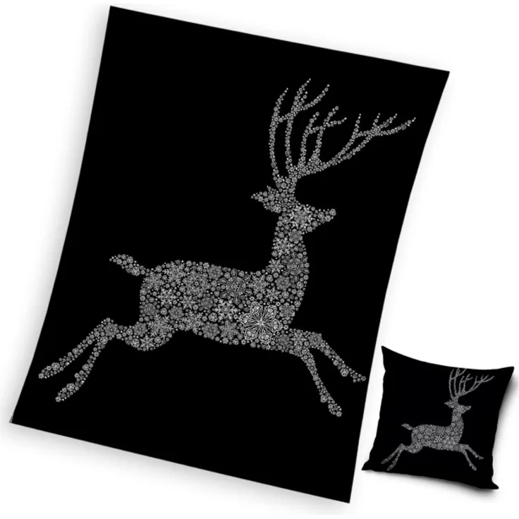 Wohndecke Weihnachten Set Coral Fleecedecke 150 x 200 cm + Kissen 40 x 40 cm, Carbotex