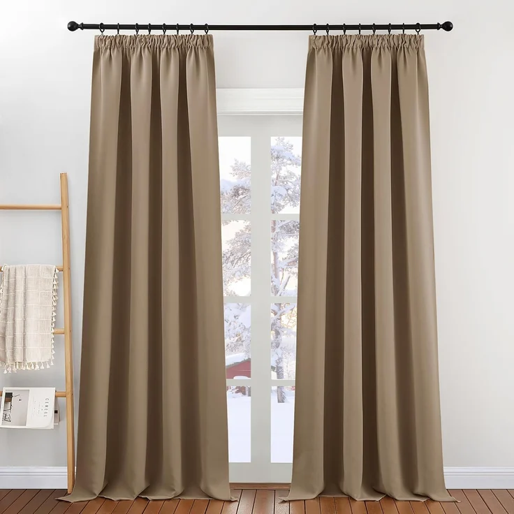 PONY DANCE Gardinen mit Kräuselband für Schiene 2er Set Extra Breite Vorhänge Blickdicht H 228 x B 228 cm Thermogardine gegen Hitze Verdunklungsvorhänge Kinderzimmer, Cappuccino – Bild 2