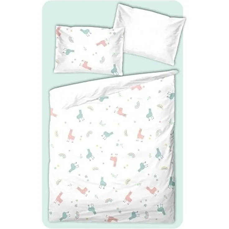 soma Babybettwäsche Perkal Baby Wende Bettwäsche 100x135 Alpaka Lama Regenbogen weiß bunt, Perkal, 2 teilig, Babybettwäsche +Spannbettlaken Baumwolle winter weihnachtsbettwäsche