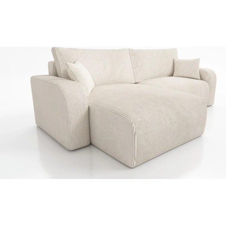 Wohnero24 Habana Mini Ecksofa 248x153 cm mit Schlaffunktion 204x133 cm – Eckcouch mit Bettkasten – Cord Creme Sofa L-Form – Wohnlandschaft Klein – Universal Montierbar – Bild 2