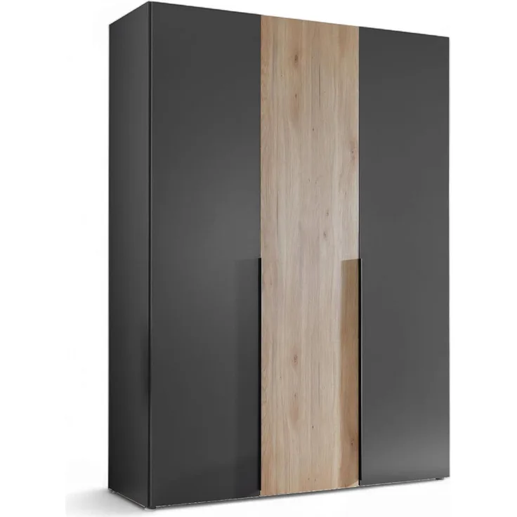 Stella Trading ASKA Kleiderschrank in Graphit, Mauvella Eiche Optik - Vielseitiger Drehtürenschrank 3-türig für Ihr Schlafzimmer - 150 x 210 x 53 cm (B/H/T)