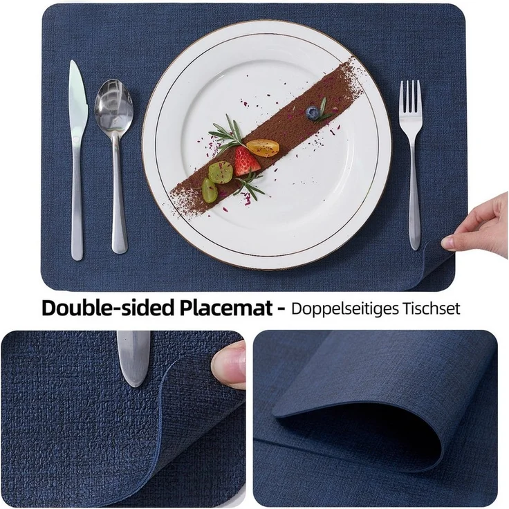 Simurq Platzset Abwaschbar - Beidseitig Nutzbare und Rutschfeste Tischsets, (Platzdeckchen Tischuntersetzer, 6-St, Set mit 4 oder 6 Tischsets), Tischdeko für Esszimmer und Küche – Bild 3