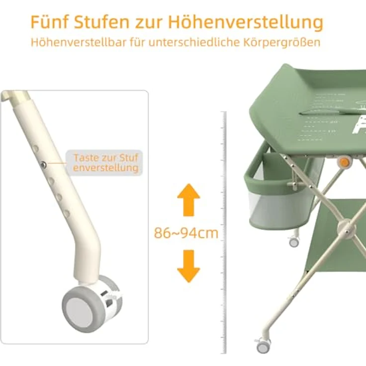 Wickelstation für Baby, Wickeltisch, faltbar, tragbar, Wickeltisch, faltbar, tragbar, mit Aufbewahrungskorb, maximale Belastung von 25 kg,75 x 68 x 83–91 cm (Grün) – Bild 7
