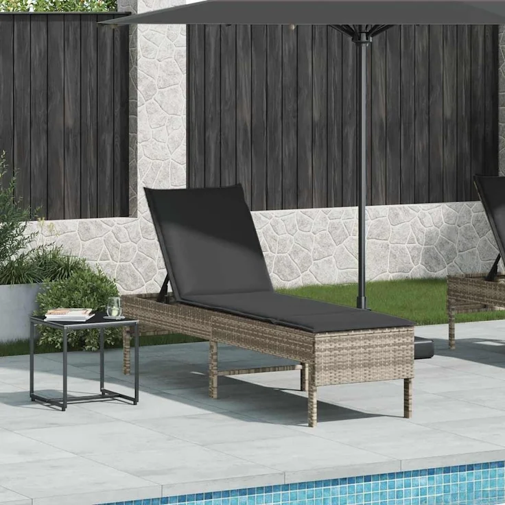 vidaXL Sonnenliege mit Auflage Hellgrau 55x200x44 cm Poly Rattan 4104105 – Bild 2