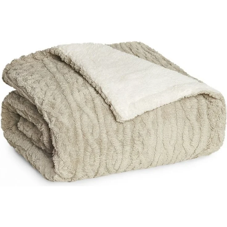 Blumtal Wohndecke, Oeko-TEX zertifiziert, waschbar, weiche Sherpa-Innenseite, Beige/Weiß, 150x200 cm – Bild 4