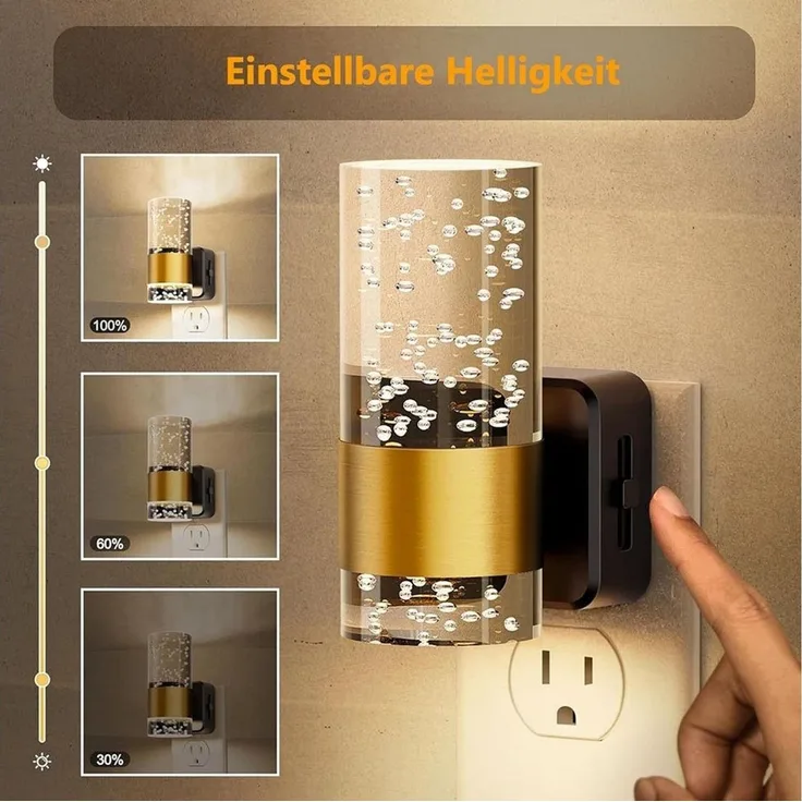 POPOLIC Nachtlicht Dimmbar Acryl Nachtlicht steckdose, Dämmerungssensor, 2 Stück