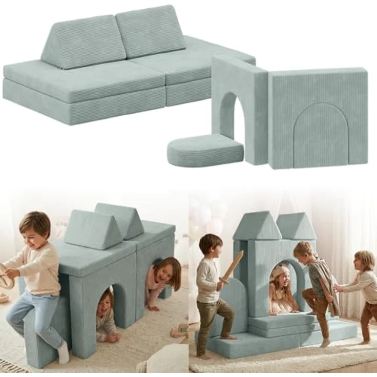 Bellabino 'Nile' Spielsofa mit Toren, 8-tlg, Cord, türkis, faltbare Kindercouch, abnehmbarer & waschbarer Bezug, Kindersofa aus Schaumstoff – Bild 1