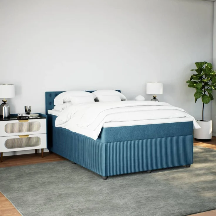 vidaXL Boxspringbett mit Matratze Blau 140x190 cm Samt 3290050 – Bild 5