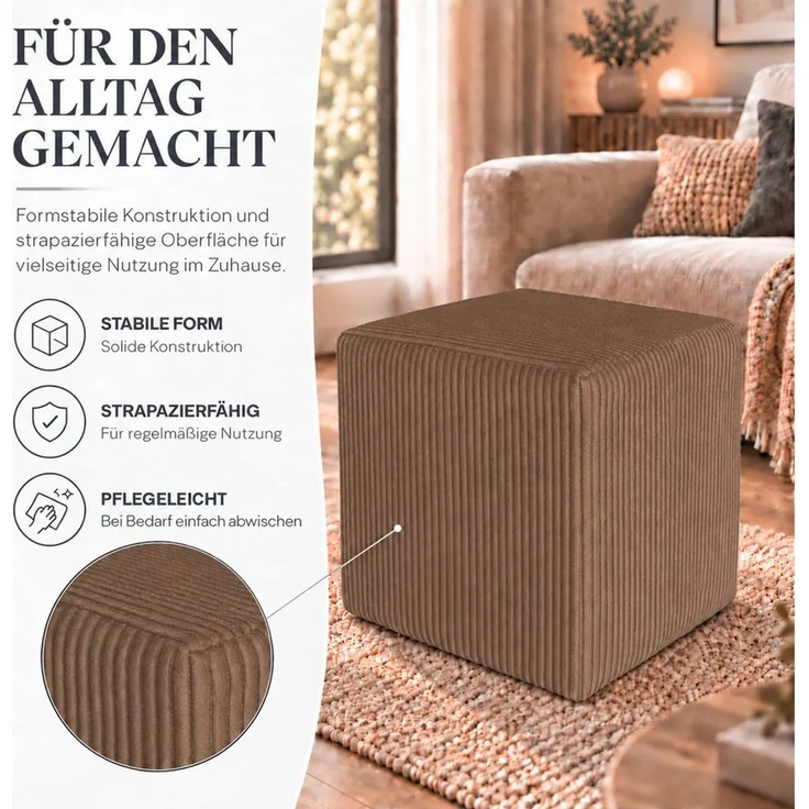 Best for Home Sitzwürfel Pouf Hocker – Samt, Fußhocker & Sitzpuff (Sitzwürfel / Pouf Hocker, 1 St, 1x Sitzwürfel / Pouf Hocker), multifunktional, Dekoelement, kompakt, weich gepolstert – Bild 4