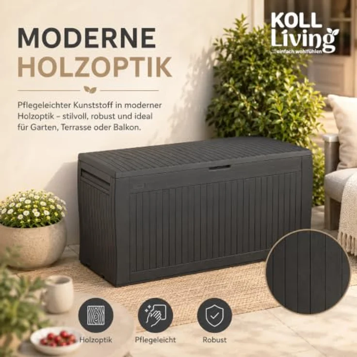 Keter Comfy Aufbewahrungsbox aus Kunstharz, 270 l, Graphit, 116,7 x 44,7 x 57 cm – Bild 6