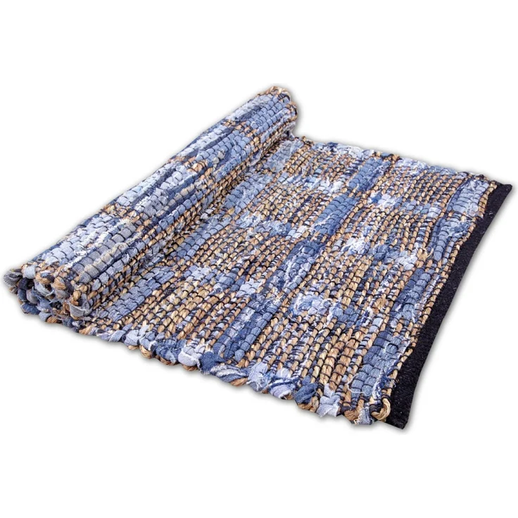 Teppich Läufer Matte Unterlage Vorleger Fußabtreter, breite Auswahl an modernen Fleckerl- und Baumwollteppichen (70x180cm / Jeans Square) – Bild 6