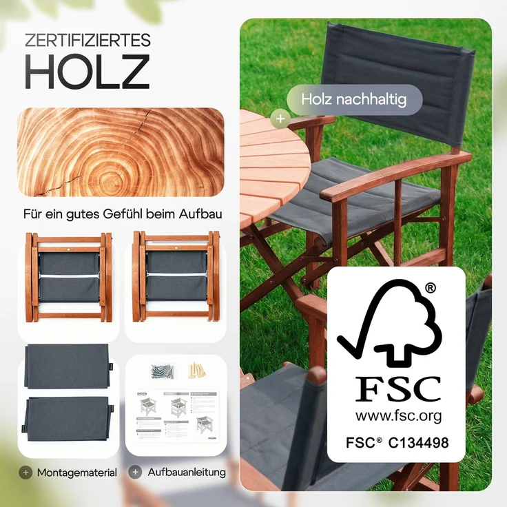 CASARIA® Premium Regiestuhl Anthrazit – Bild 6