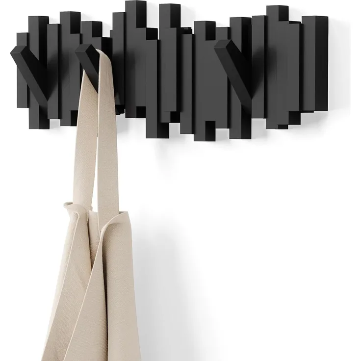 Umbra Hooks Stäbchen Mehrfach Wandhaken, Aufhänger, Kleiderhaken, Kleideraufhänger, Garderobenhaken, 5 Haken, Kunststoff, Schwarz, 318211040