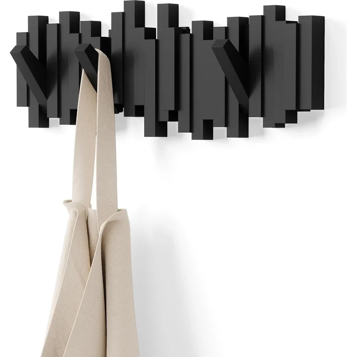 Umbra Hooks Stäbchen Mehrfach Wandhaken, Aufhänger, Kleiderhaken, Kleideraufhänger, Garderobenhaken, 5 Haken, Kunststoff, Schwarz, 318211040