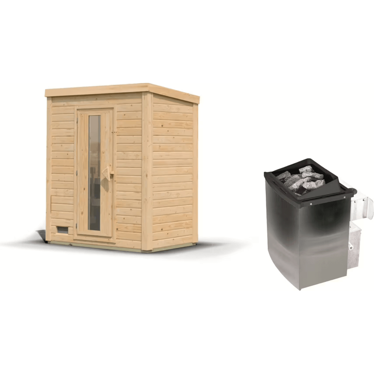 Karibu Sauna Hytti 0 naturbelassen mit 9 kW Ofen mit integrierter Steuerung – Bild 2