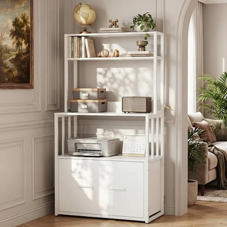 YITAHOME Aktenschrank mit Schublade, Aktenschrank mit Bücherregal für A4, Briefe, Rechtsakten, Metall-Aufbewahrungsschrank, Druckerständer für Büro, Schule, Zuhause, Organisation, Weiß – Bild 2