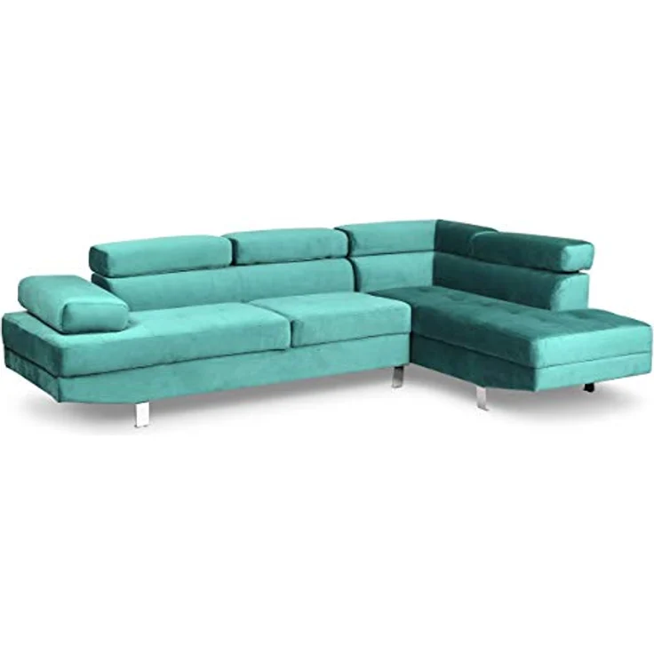 Menzzo Alfa Ecksofa mit verstellbaren Kopfstützen und Samtbezug Grün – Bild 3