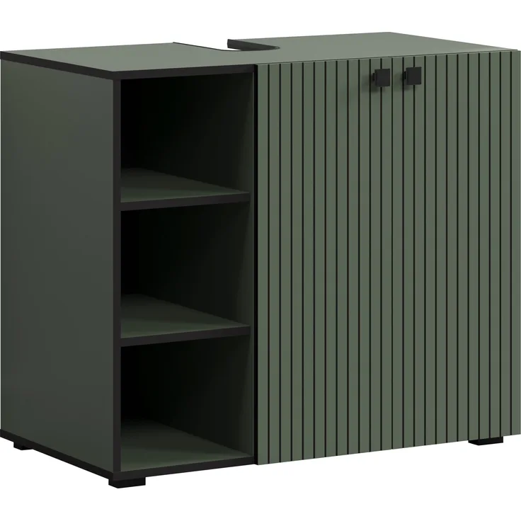 trendteam smart living - PureBliss - Waschbeckenunterschrank - Grün - Rillenoptik - 3 offene Fächer + 1 Einlegeboden - (BxHxT) 90 x 79 x 53 cm - edle Metallgriffe