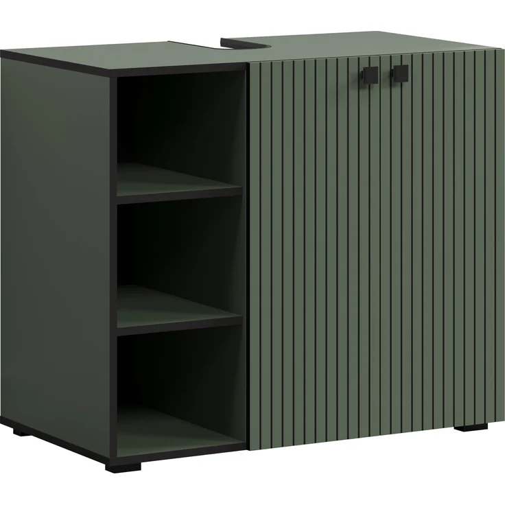 trendteam smart living - PureBliss - Waschbeckenunterschrank - Grün - Rillenoptik - 3 offene Fächer + 1 Einlegeboden - (BxHxT) 90 x 79 x 53 cm - edle Metallgriffe – Bild 1