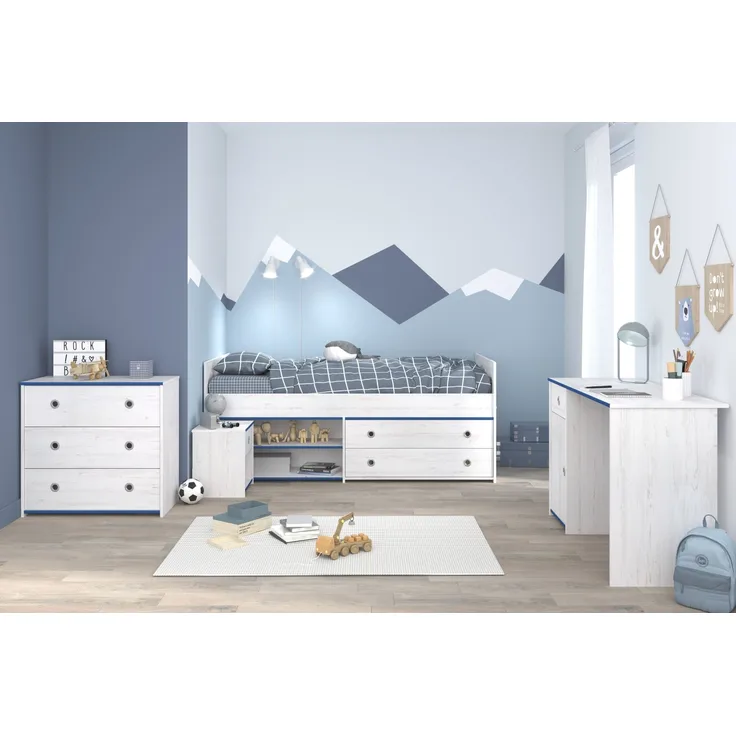 Jugendzimmer-Set >Smoozy 37< (3-teilig) Kleiderschrank, Schreibtisch, Bett, in Kiefer Weiß Dekor