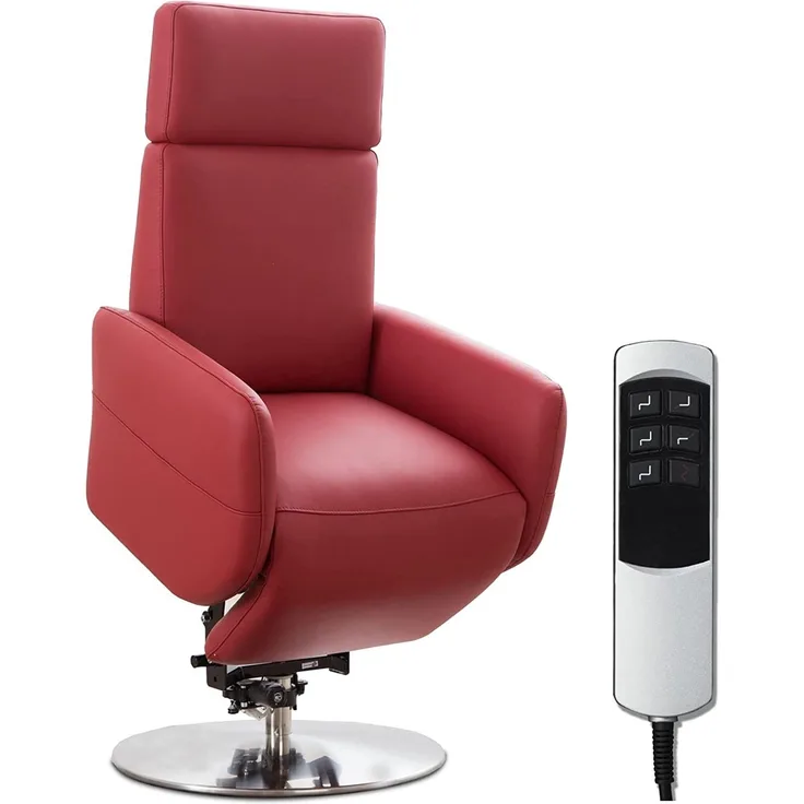 Cavadore TV-Sessel Cobra mit 2 E-Motoren und Aufstehhilfe / Elektrisch verstellbarer Fernsehsessel mit Fernbedienung / Relaxfunktion, Liegefunktion / bis 130 kg / M: 71 x 110 x 82 / Echtleder Rot