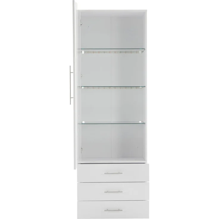 DESVIAE Vitrine aus MDF, Weiß, mit LED-Beleuchtung und 3 Schubladen, 60x180x35 cm – Bild 8