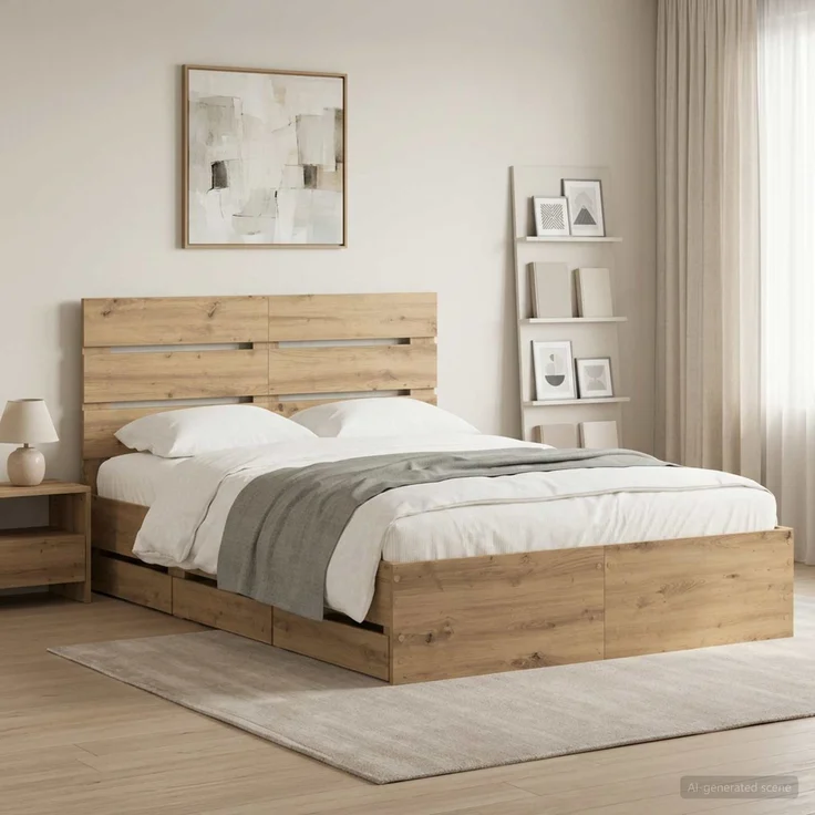 vidaXL Bed Frame with Storage and Headboard Artisan Oak 160 x 200 cm 3445810 – Bild 1