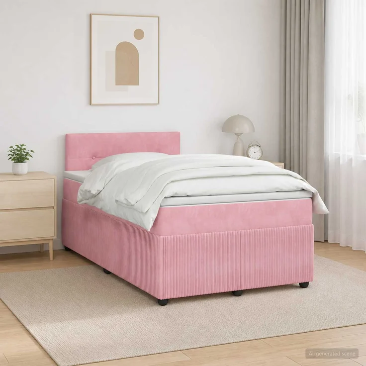 vidaXL Boxspringbett mit Matratze mit Kopfteil Rosa 120 x 200 cm Samt 3453124 – Bild 1