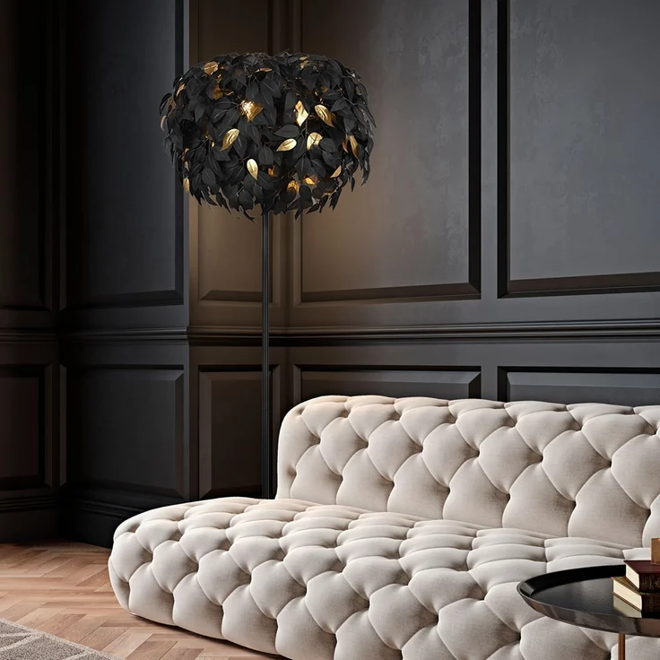Stehleuchte, Blattdesign, Metall, schwarz gold, H 180 cm – Bild 7