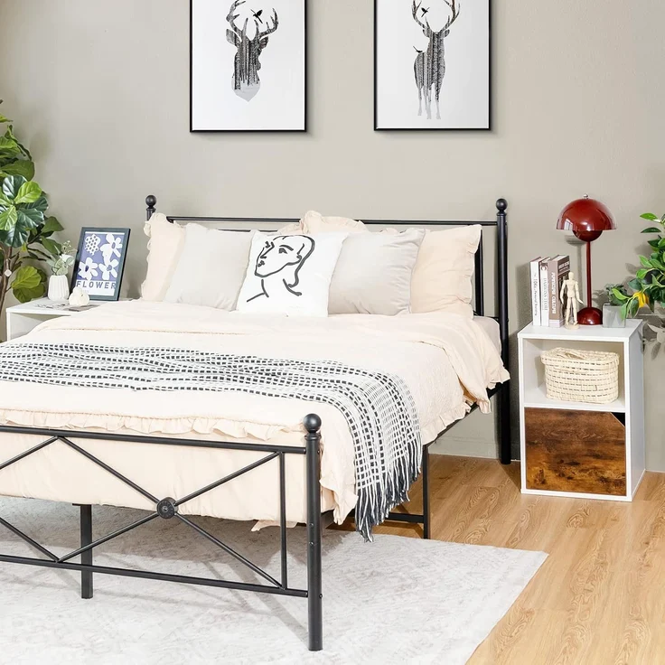 COSTWAY 2er Set Nachttische Holz, Beistelltisch mit mit offenem Regal & Türschrank, 3 Ebenen Kaffeetisch, Sofatisch für Wohnzimmer, Schlafzimmer, Arbeitszimmer, Büro wei? – Bild 7