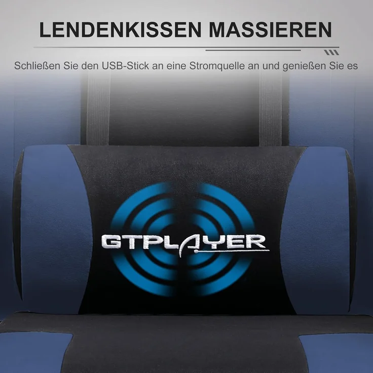 GTPLAYER Gaming Stuhl Stoff, Bürostuhl Massage Gaming Sessel Ergonomischer Gamer Stuhl mit Fußstütze, Kopfstütze Massage-Lendenkissen, Gepolstert Gaming Chair, Drehsessel, blau – Bild 7