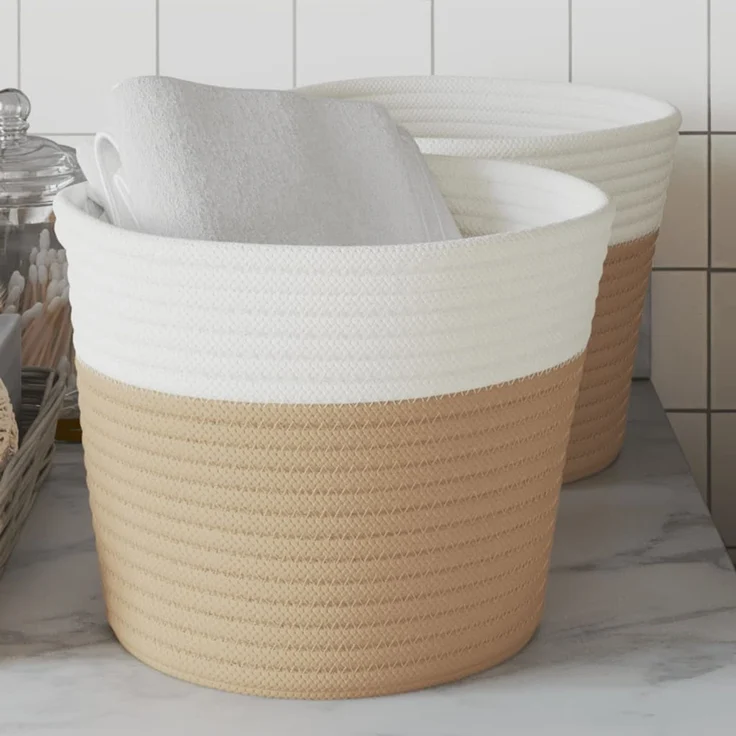 vidaXL Aufbewahrungskörbe 2 Stk. Beige und Weiß Ø24x18 cm Baumwolle 358455 – Bild 1