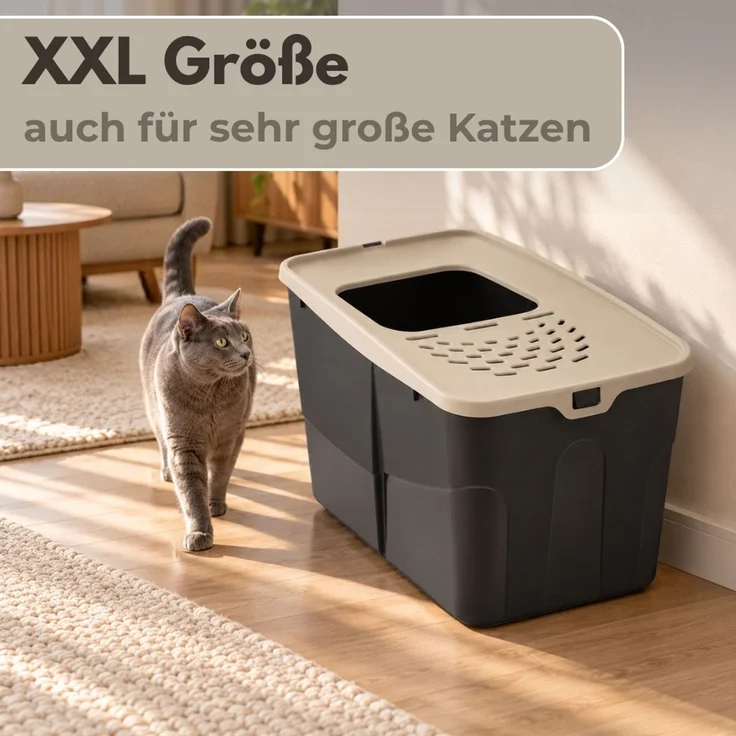 2er Set Hop In Katzenklo XXL große Katzen Klo Oben Einstieg Katzentoilette geschlossen Katzenklo mit Deckel Katzen WC hoher Rand Katzentoilette Top Eingang Katzentonne – Bild 4
