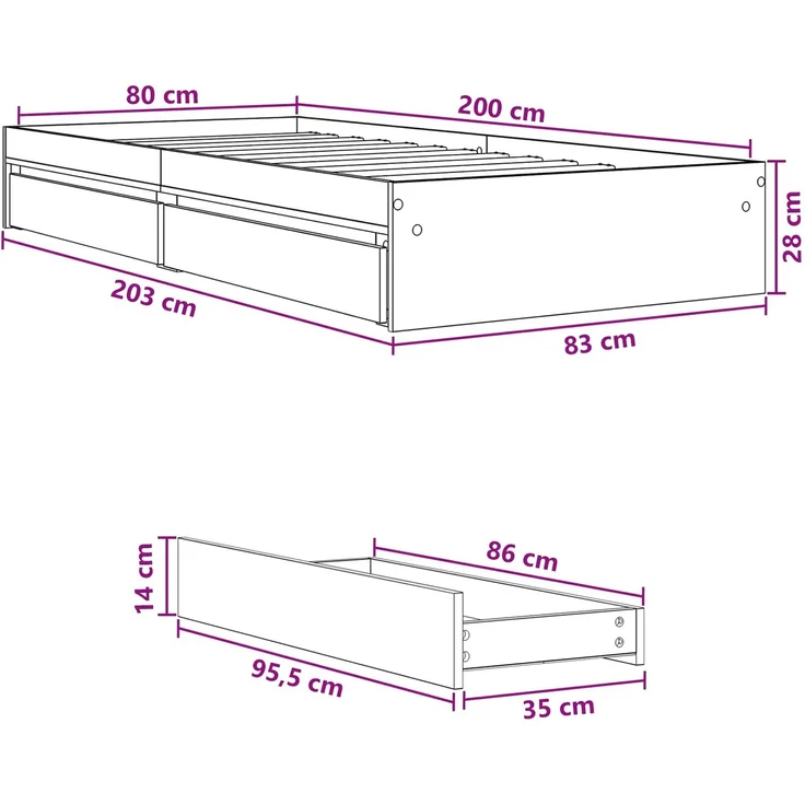 vidaXL Bettgestell mit Stauraum Geräucherte Eiche 80 x 200 cm 3429591 – Bild 10