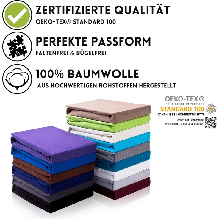 Hometex Premium Textiles Spannbettlaken für Topper bis 10cm Steghöhe, Jersey, Gummizug: Rundumgummizug, ideal für Boxspringbett Topper, 100% reine Baumwolle – Bild 2