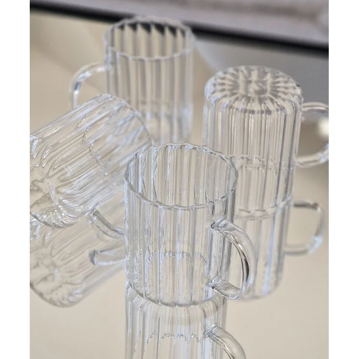 Zoha Glas Riffle Cup Kaffeeglas Teeglas Heißgetränke - 350 ml, 8-tlg, Borosilikatglas, Hitzebeständig Trinkglas Cocktailgläser Eiskaffeegläser Tee Saft – Bild 3
