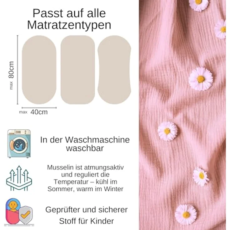 BabyLux Spannbettlaken Musselin Set – 3er Pack 40x80 cm für Kinderwagen Stubenwagen Babybett, Gummizug: ja, z14 Grau-Weiß-Sand – Bild 7