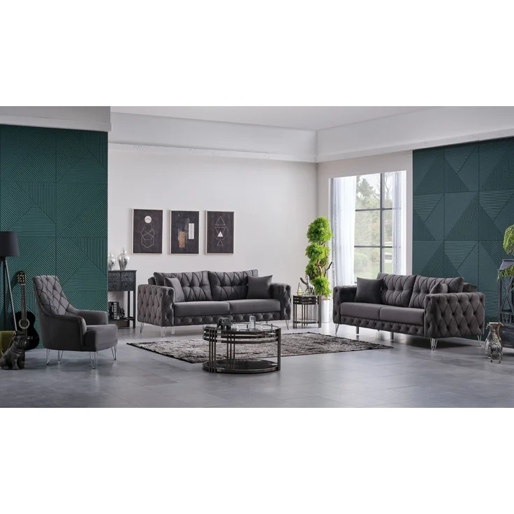 Sitzgruppe/Sofa Set - Wohnzimmergarnitur "Arabella" 3+3+1-Anthrazit – Bild 1