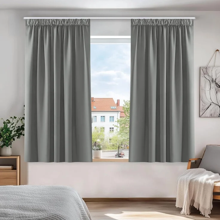 Deconovo Verdunkelungsvorhang Kräuselband 138x117cm Hellgrau 2er Set – Bild 3