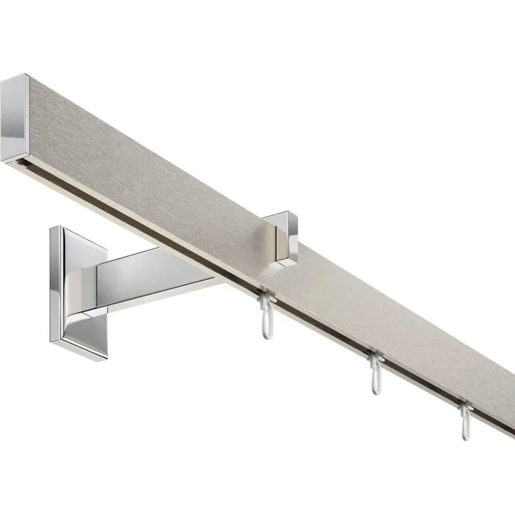 DécoProfi Schienensystem Gardinenstange eckig LONG 1-läufig, Wandträger, verschraubt, Aluminium / Zinkguss, Set komplett