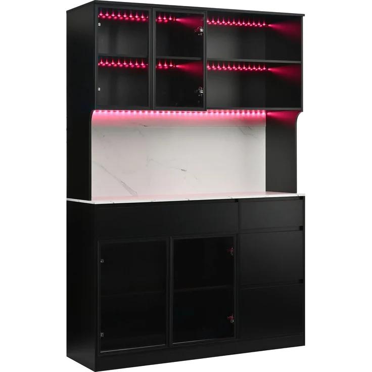 ZUBALIYA Vitrine, mit Schubladen, mit Stauraum, mit LED-Beleuchtung, H 180 × T 40 × B 120 cm, Schwarz / Weiß, MDF – Bild 12