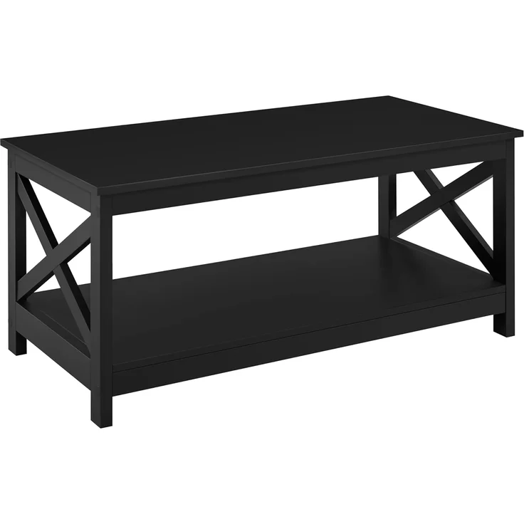 Yaheetech Couchtisch Kaffeetisch mit 2 Ablagen Sofatisch X-Form Stütze Wohnzimmertisch aus Holz Einfacher Aufbau Moderner Beistelltisch für Wohnzimmer/Balkon/Büro, 100 x 50 x 45 cm Schwarz