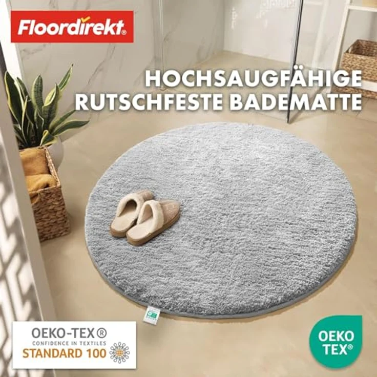 Floordirekt Badematte Sky, Rund - Ø 95 cm, Weicher Hochflor, Rutschhemmend, Schnell trocknend, Geeignet für Fußbodenheizung, Weiß – Bild 4